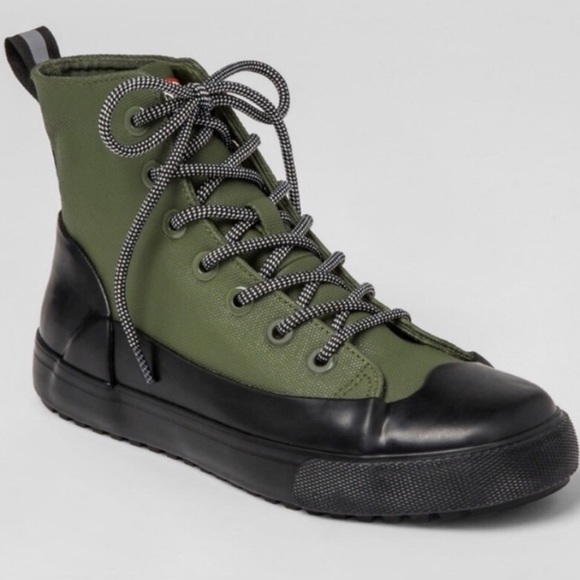 HUNTER Green Waterproof Canvas High Top Lace Up Rain Boots Sneakers main image 4